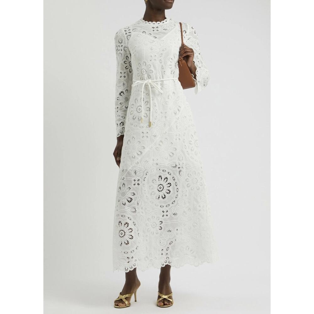 Zimmermann Ottie Ivory White Broderie Anglaise Lace Maxi Dress Size 0 $1146